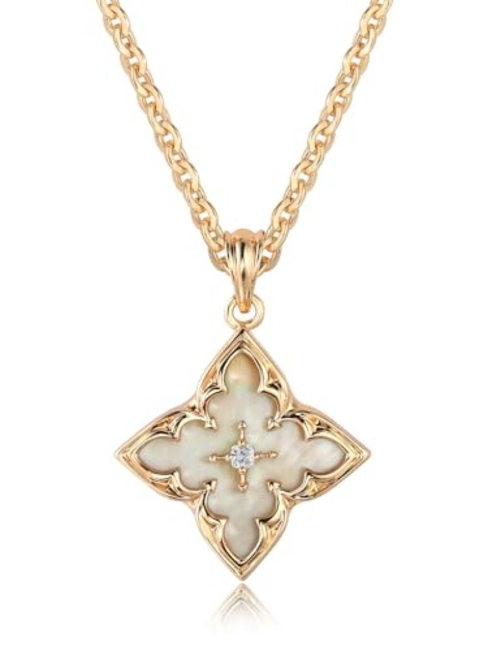 Gold Clover Necklace for Women Dainty 14K Gold Plated CZ Pendant Necklace Adjust